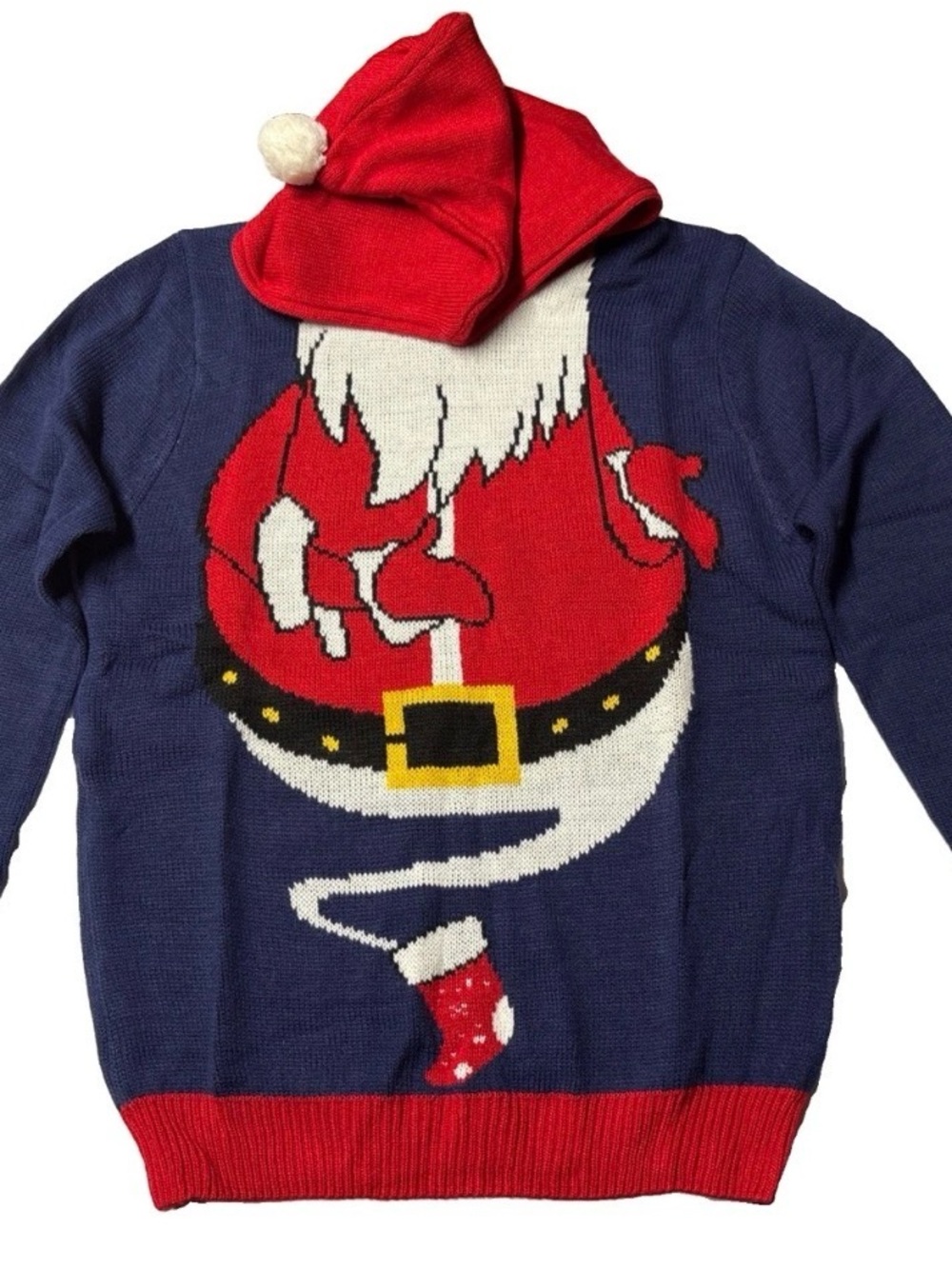 Men's Crewneck Holiday Santa Sweater - Navy and Red
